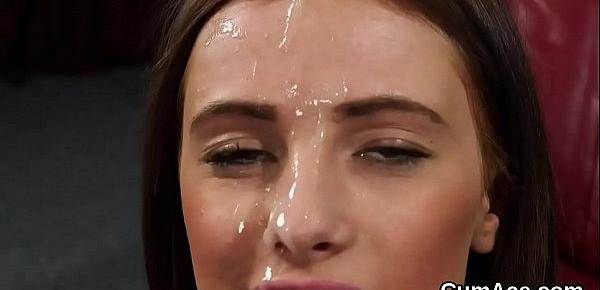 Hot centerfold gets jizz shot on her face swallowing all the cum